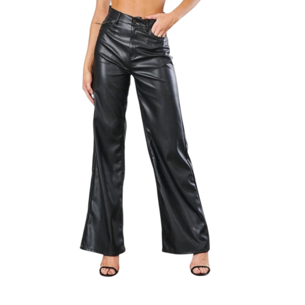 Ae Stretch Curvy Vegan Leather High-Waisted Stovepipe Pant Size 12 Black Wideleg